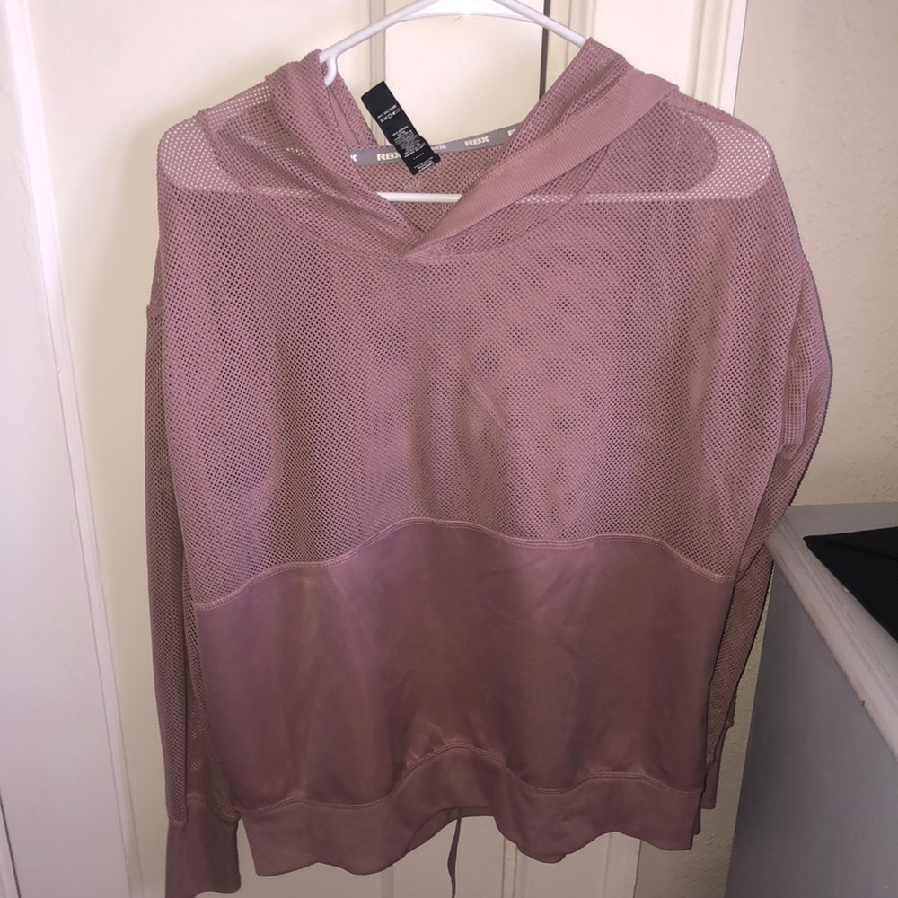 Athleisure top— mesh long sleeve with hood.